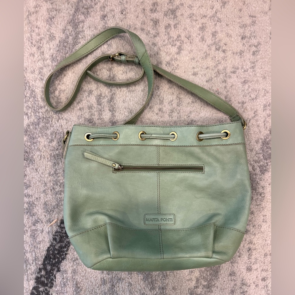 Women’s MARTA PONTI Sage Green* Leather Woven Crossbody Bag Purse - Picture 5 of 7
